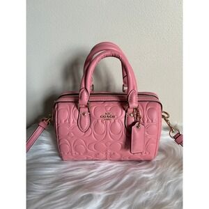 Coach Mini Rowan Satchel Light Blush Pink Signature Embossed Leather Bag CN754
